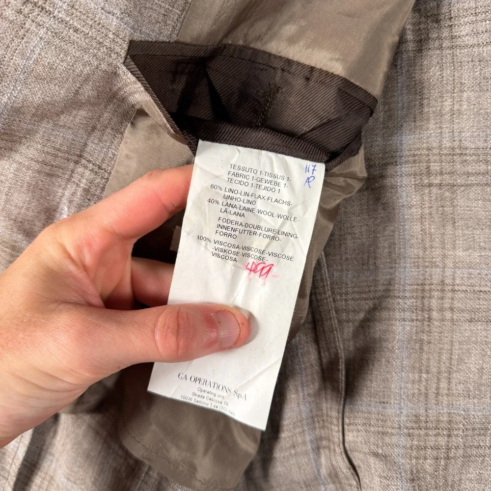 Armani Collezioni Glen Check Linen Blazer Jacket Size 46R Made In Italy